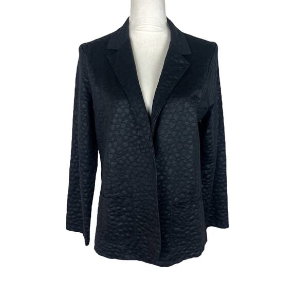 Majestic Filatures Black Animal Print Deluxe Teeshirt Linen Blazer Size 3 Medium - Picture 1 of 6